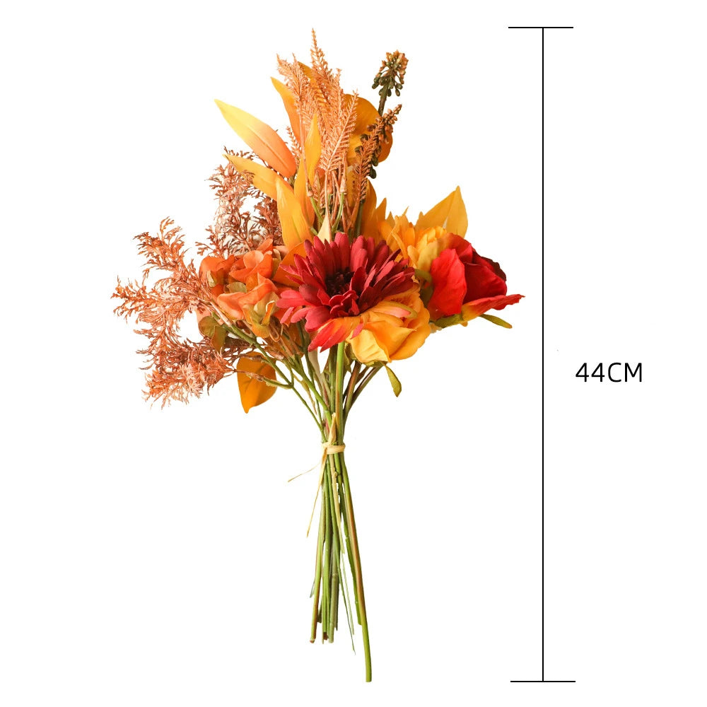 Autumn Bouquet Silk Rose & Maple Leaves - Fall Decor
