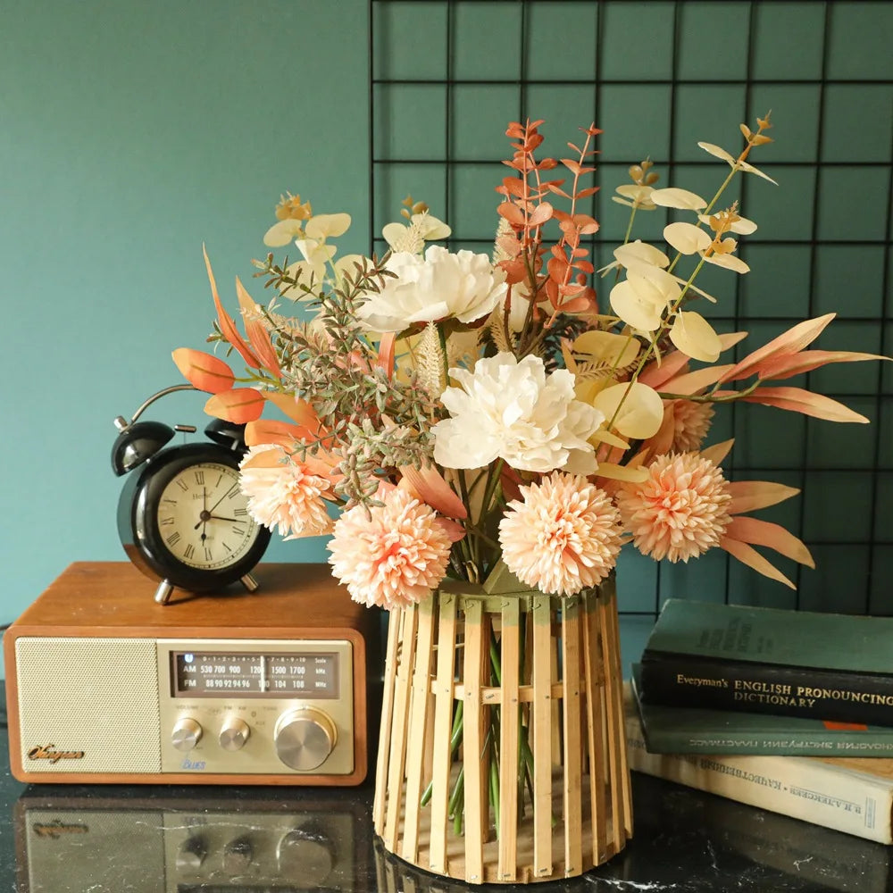 Autumn Bouquet Silk Rose & Maple Leaves - Fall Decor