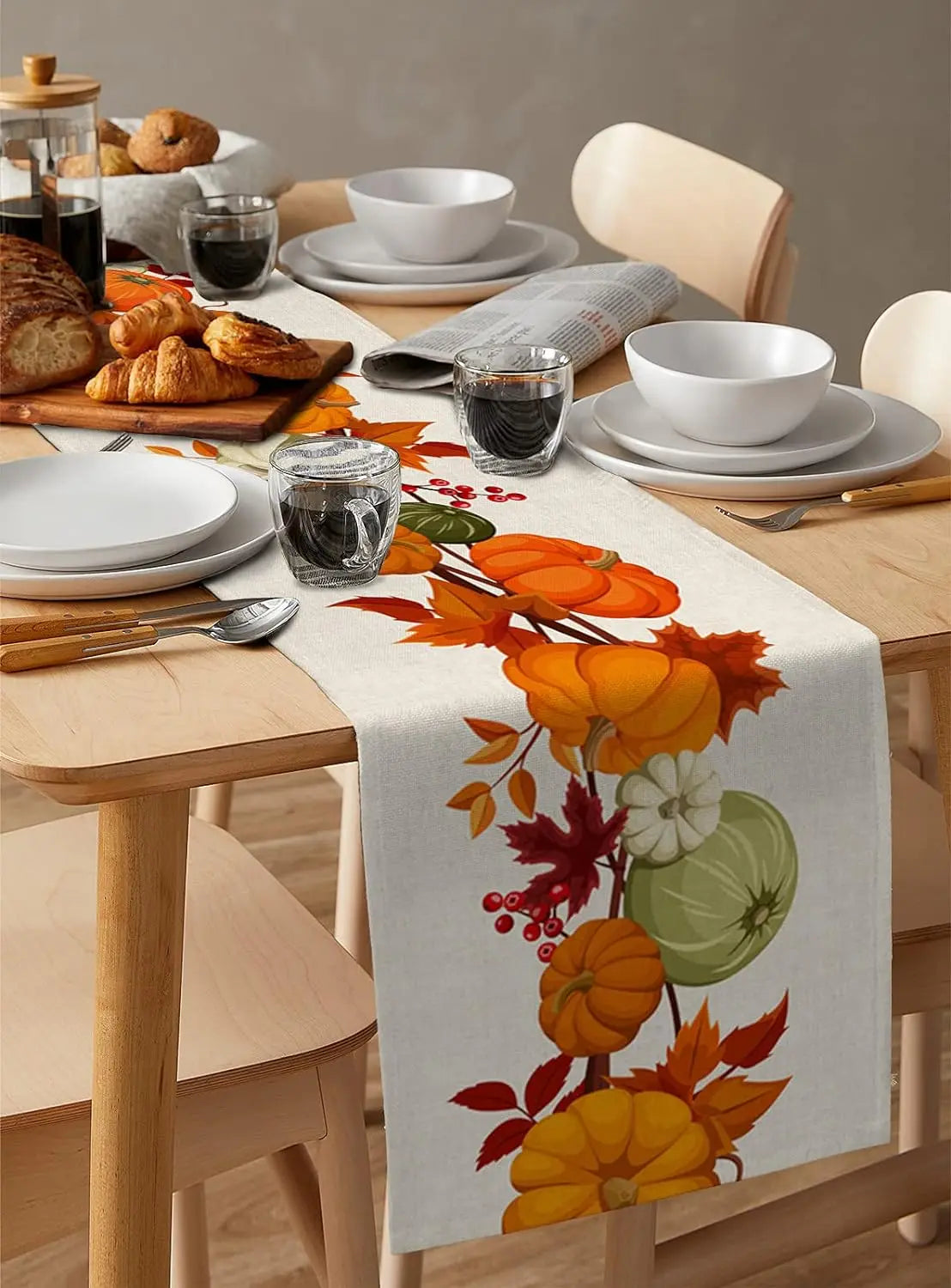 Autumn Fall Thanksgiving Table Runner Washable 70.8X13Inch