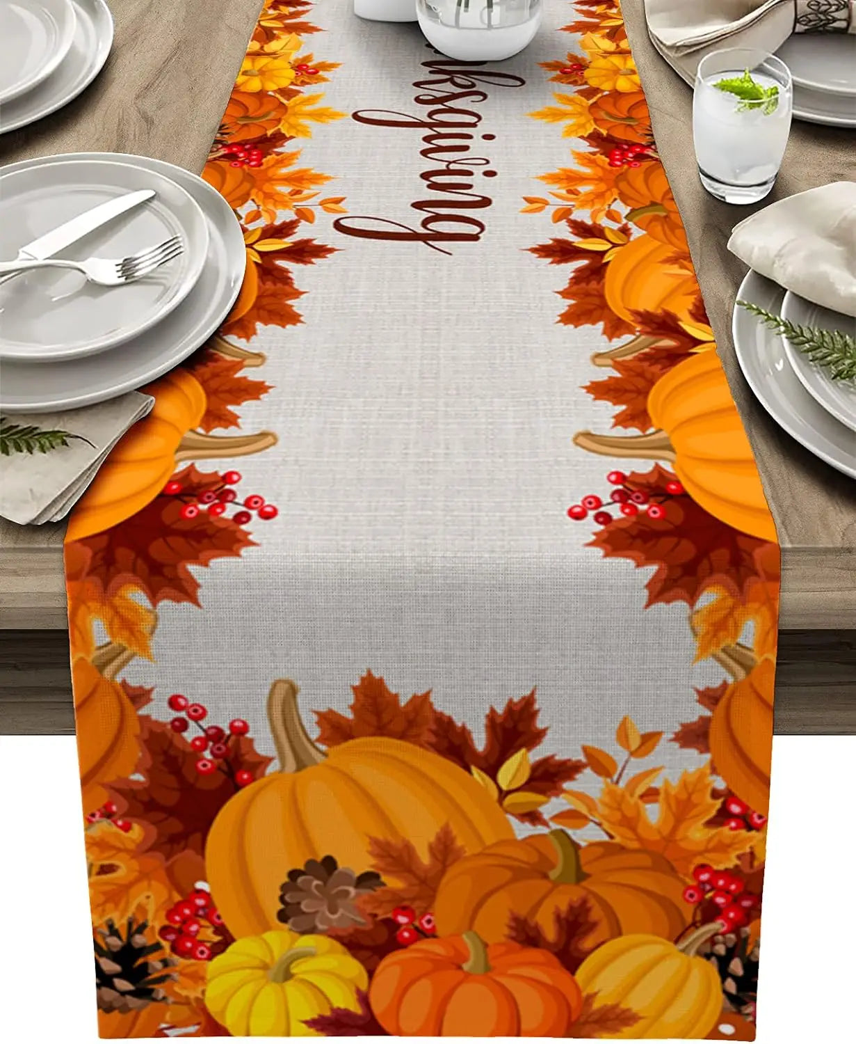 Autumn Fall Thanksgiving Table Runner Washable 70.8X13Inch