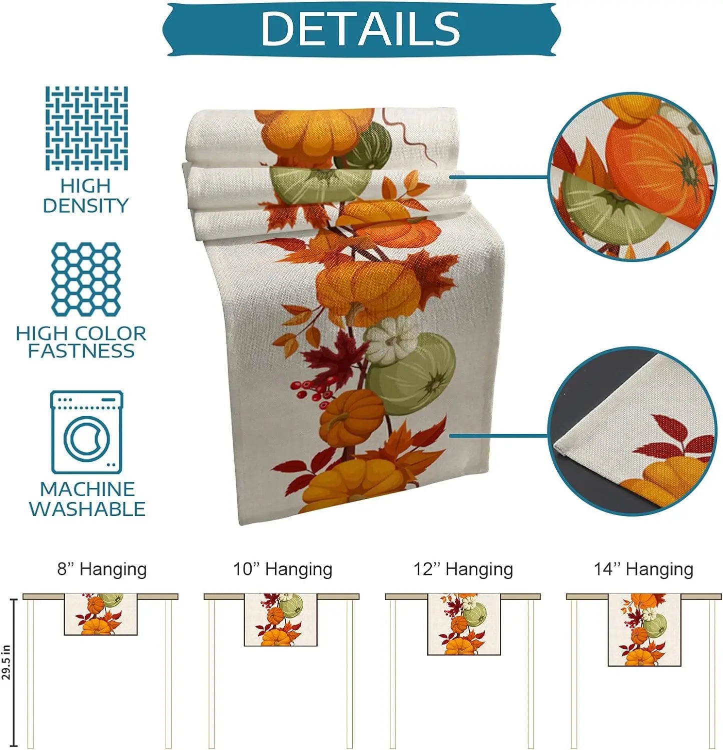 Autumn Fall Thanksgiving Table Runner Washable 70.8X13Inch