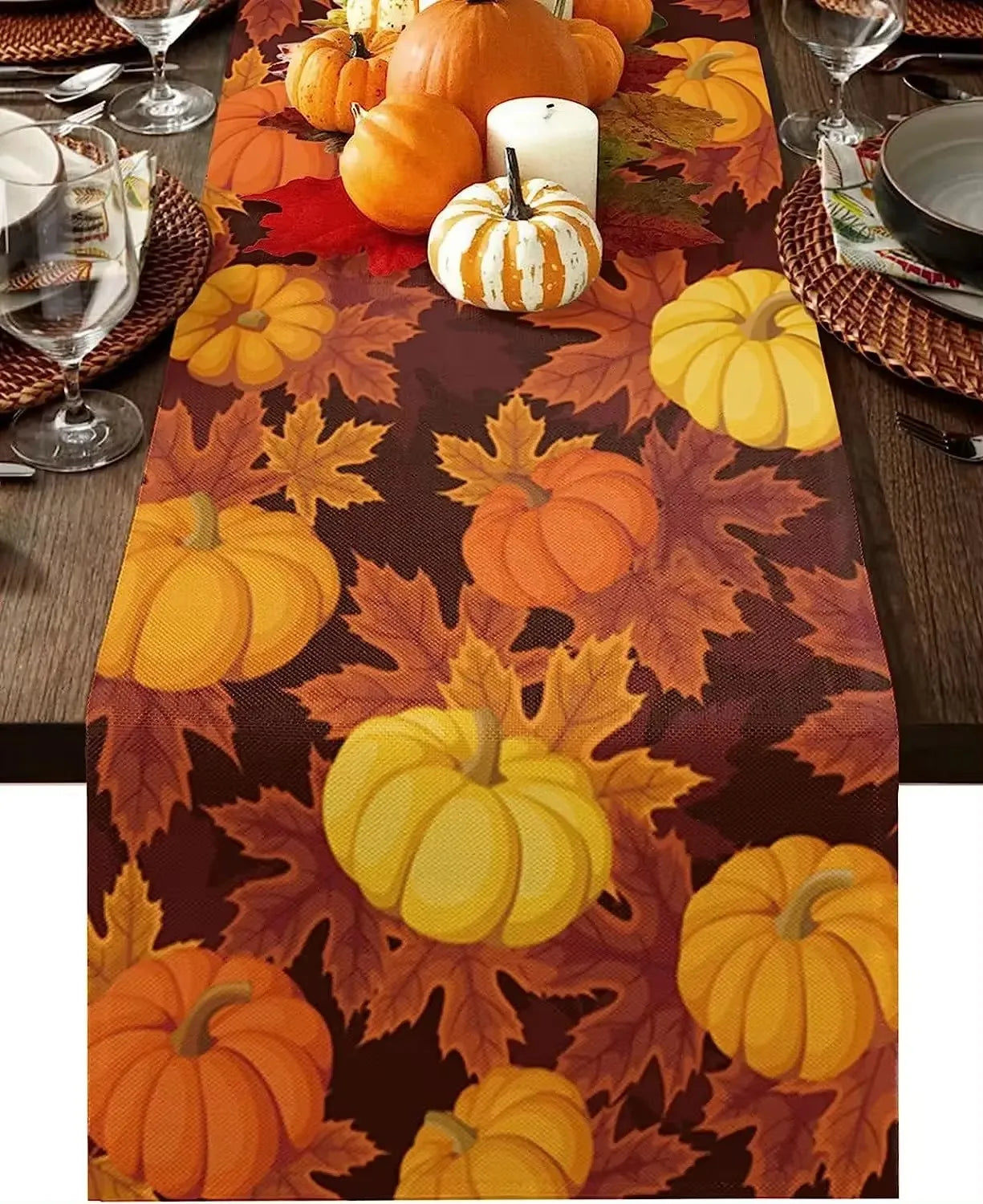 Autumn Fall Thanksgiving Table Runner Washable 70.8X13Inch