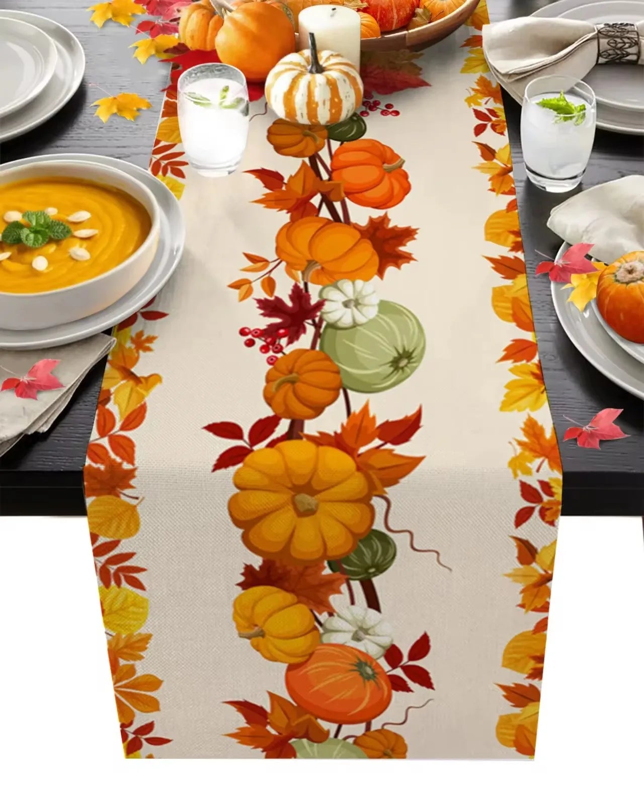 Autumn Fall Thanksgiving Table Runner Washable 70.8X13Inch