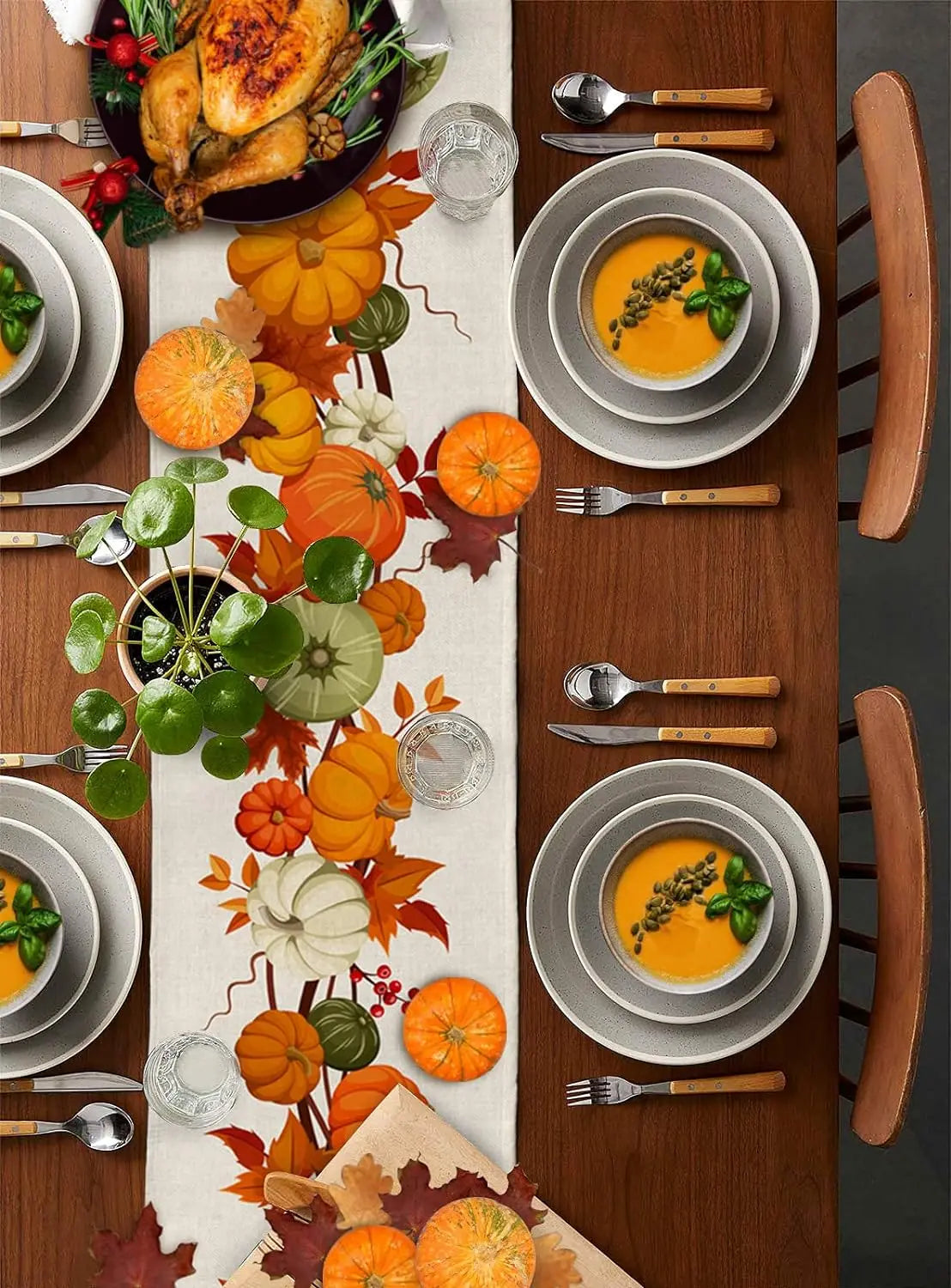 Autumn Fall Thanksgiving Table Runner Washable 70.8X13Inch