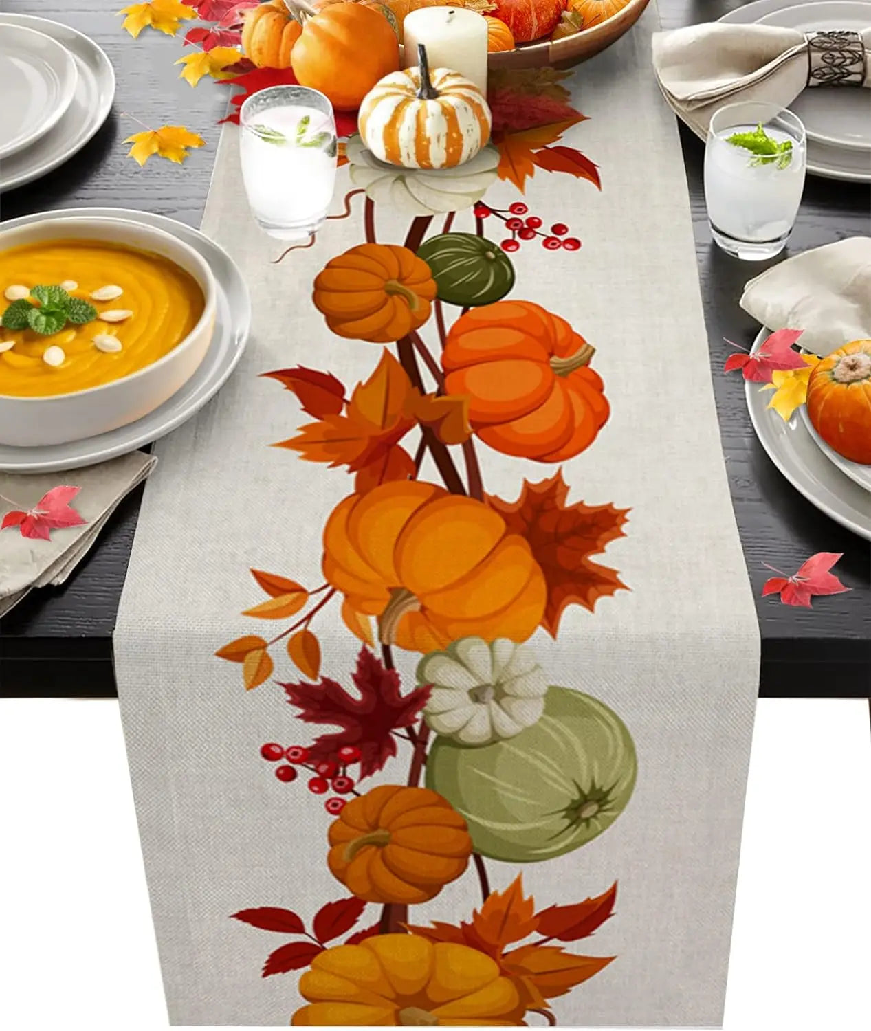 Autumn Fall Thanksgiving Table Runner Washable 70.8X13Inch