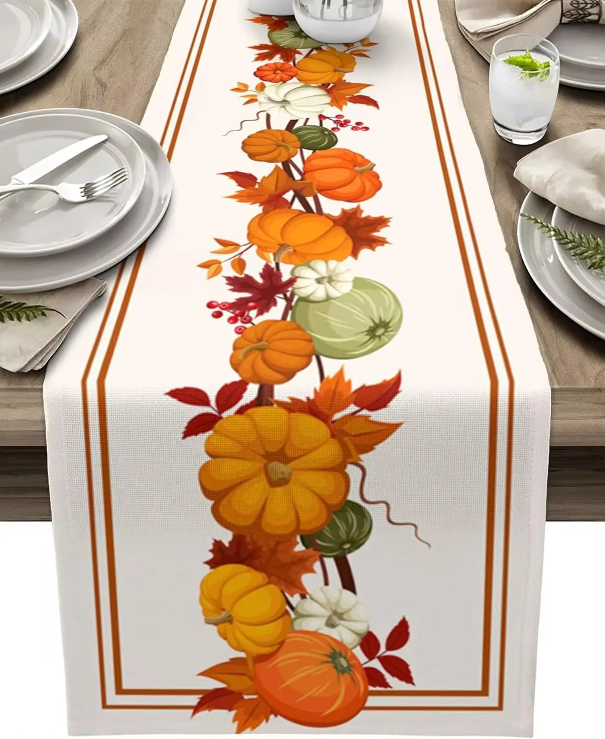 Autumn Fall Thanksgiving Table Runner Washable 70.8X13Inch
