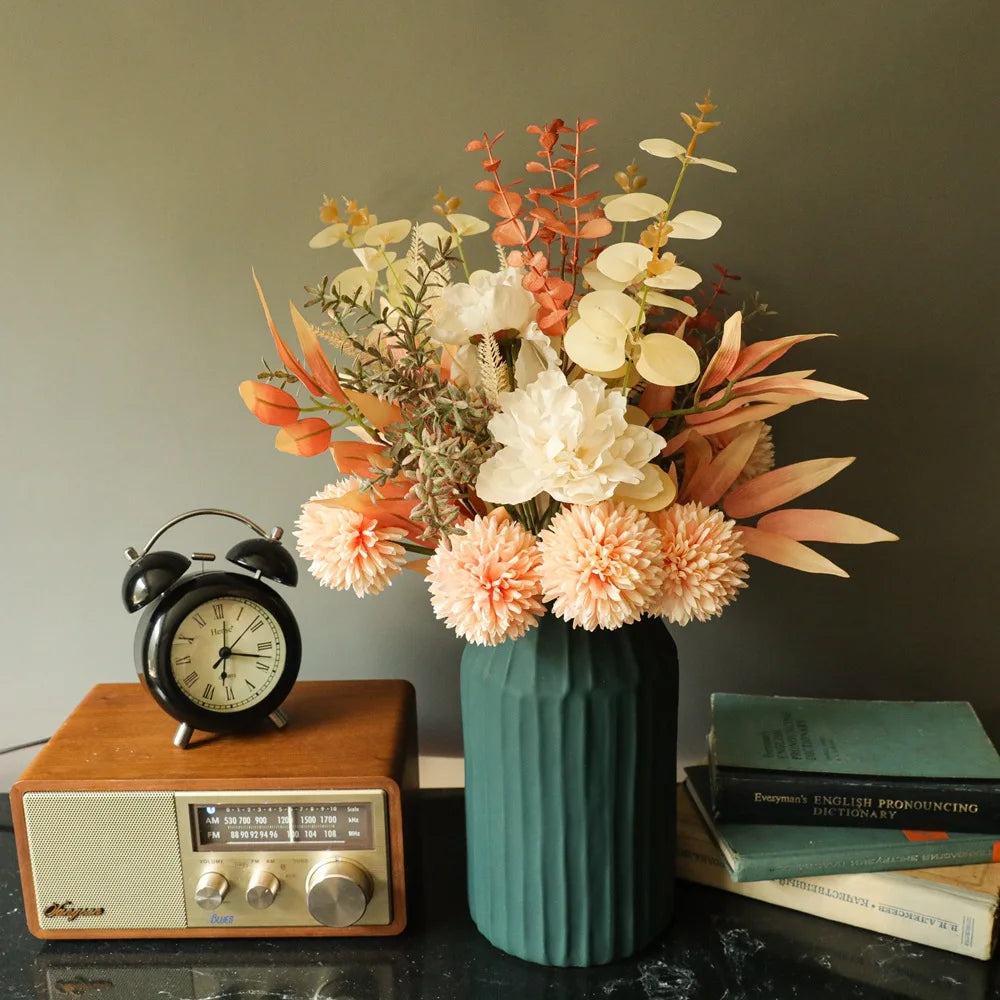Autumn Bouquet Silk Rose & Maple Leaves - Fall Decor