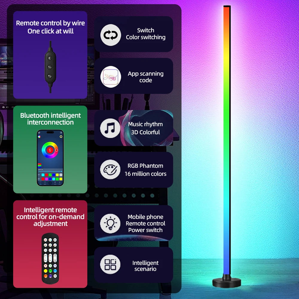 Remote Controlled RGB LED Floor Lamp with Music Sync