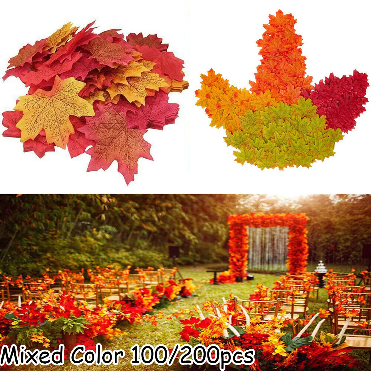 Artificial Autumn Maple Leaves - 100/200 Pieces Mixed Colors