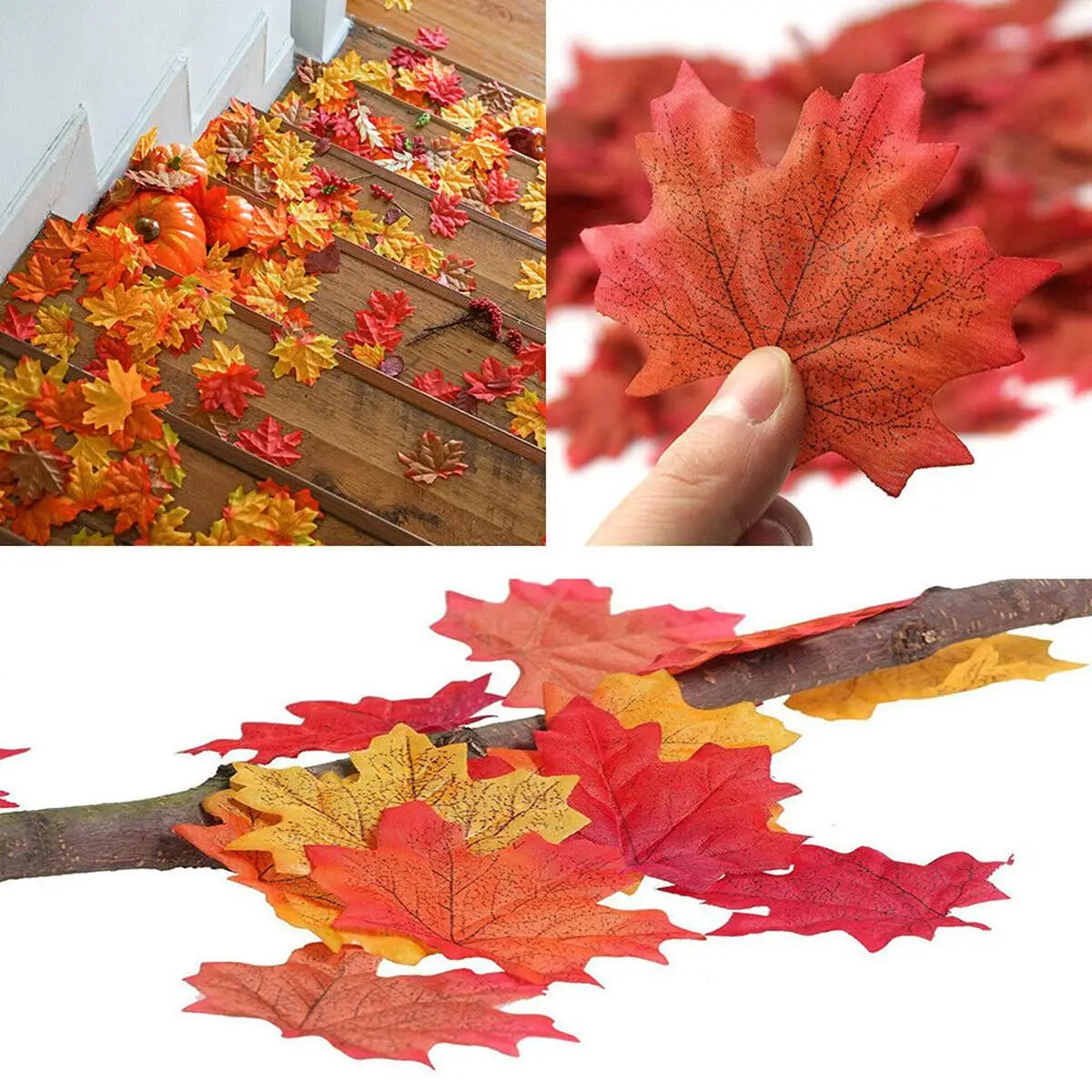 Artificial Autumn Maple Leaves - 100/200 Pieces Mixed Colors