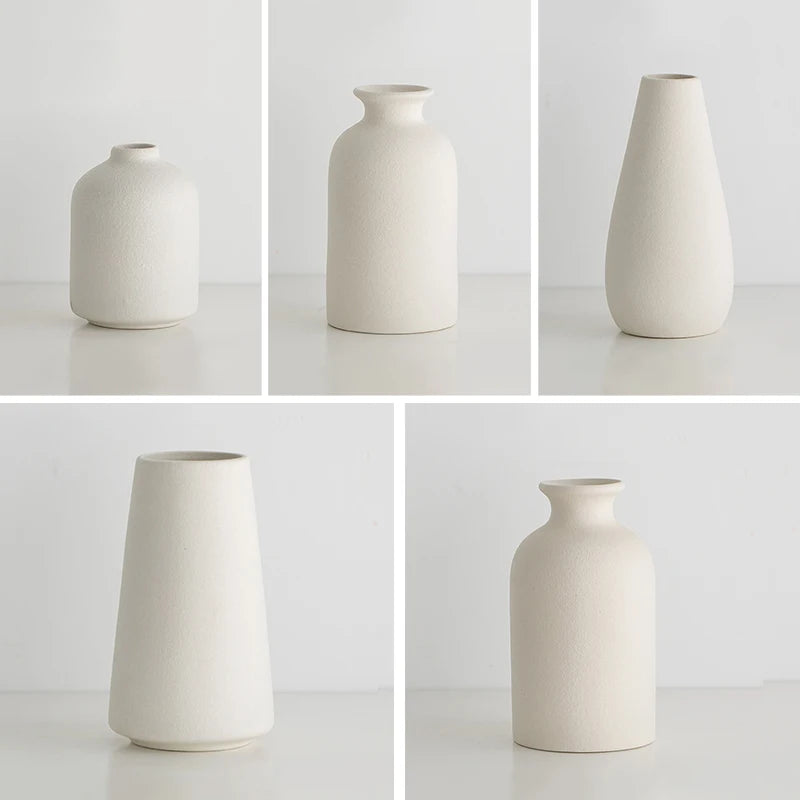 Nordic White Ceramic Vase – Mini Decorative Flower Bottle for Home & Table Decor