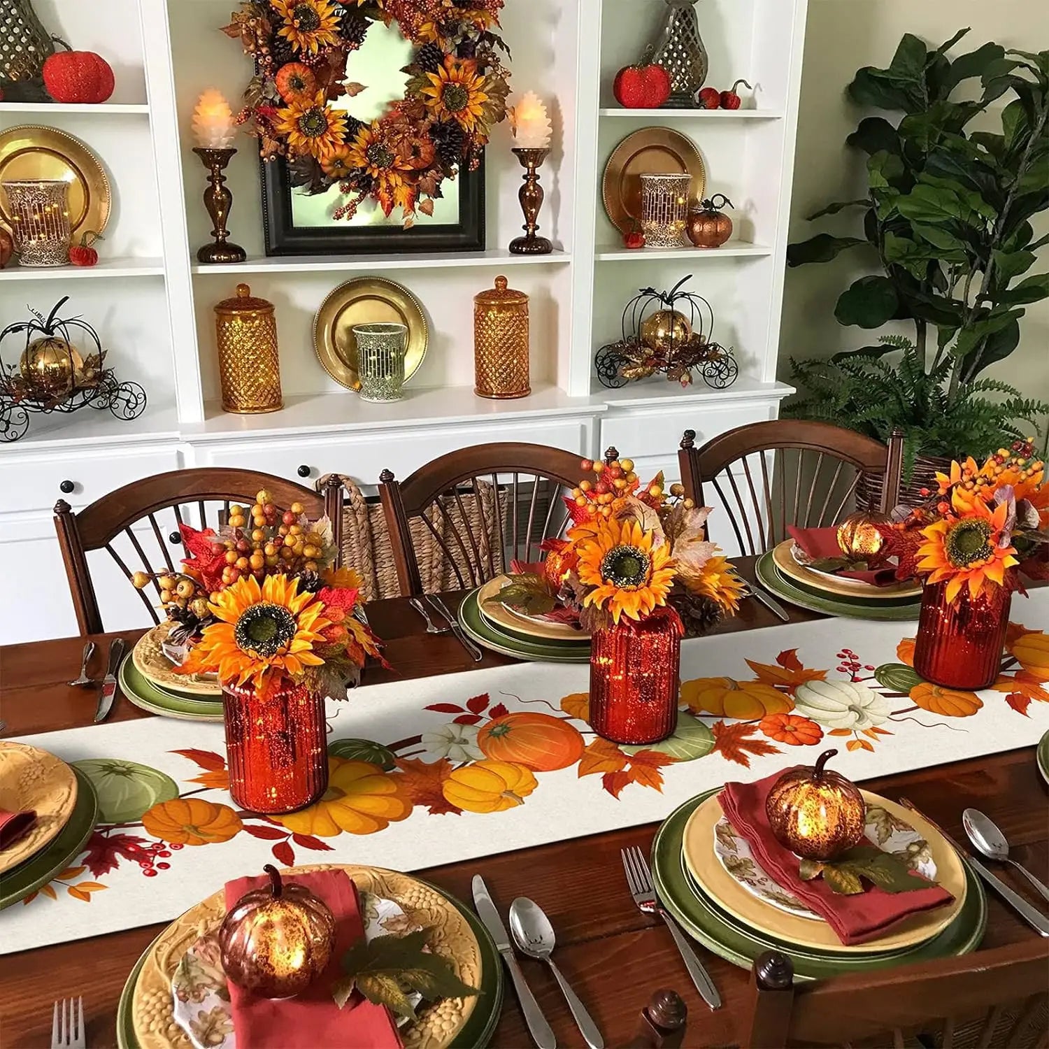 Autumn Fall Thanksgiving Table Runner Washable 70.8X13Inch